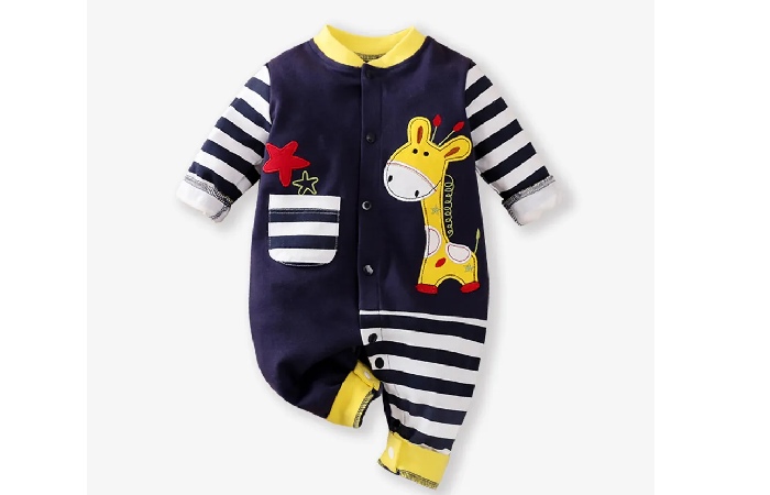 SKU: KIDS-CLS-30 - Giraffe Style Print Hoodie Long-sleeve Baby Jumpsuit Blue